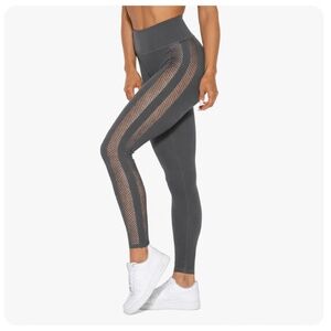 BOMBSHELL SPORTSWEAR Grey Mohawk Cut-Out Mesh Side High-Waisted Leggings Size M